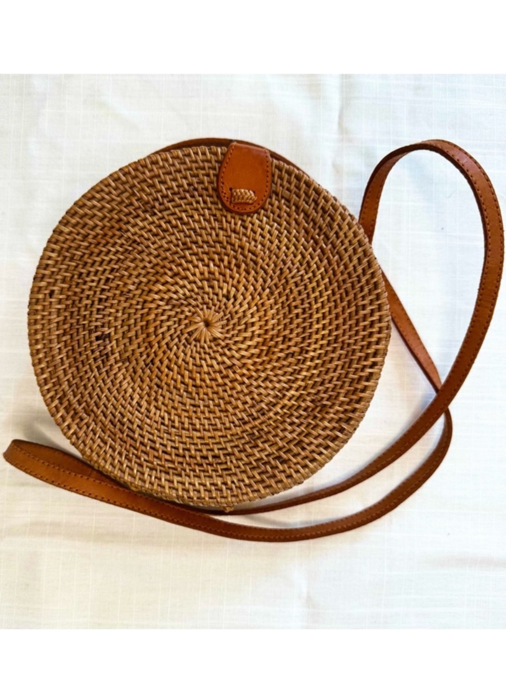 Anthropologie Tan Brown Woven Round Crossbody